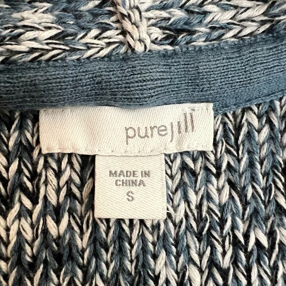 PureJill Open Cotton Cardigan Sweater Small Marled Blue Long Line Pocket J. Jill - Picture 5 of 7